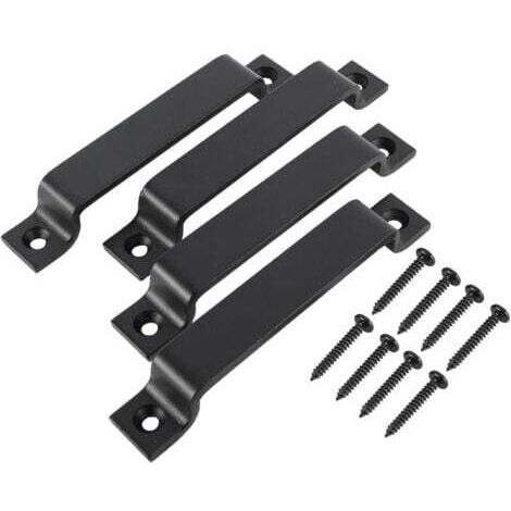 (4 Stück) Schiebetürgriff, Türgriff für Scheunentür, Schrank, Küchenmöbel, Stahl mit Schrauben, Schwarz (16 cm)