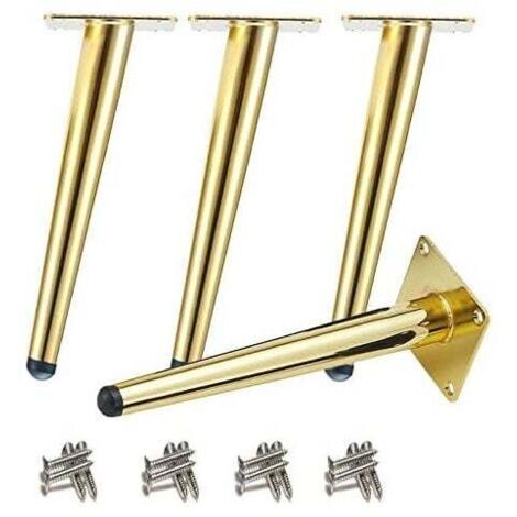 4 Stück schräge Tischbeine, Schrankbeine aus Metall, kegelförmige Möbelbeine, Edelstahl 201, Gold, 25 cm Höhe, rutschfeste, leise Basis für Sofas, Tische und andere Möbel