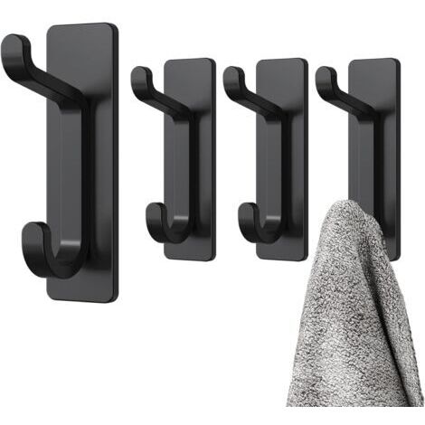 4 Stück Schwarz, Selbstklebender Wandhaken, Handtuchhalter Badezimmer, Geschirrtuchhalter Küche, Selbstklebender Kleiderhaken, Wandbefestigung ohne Bohren, Wasserdicht, Rostfrei