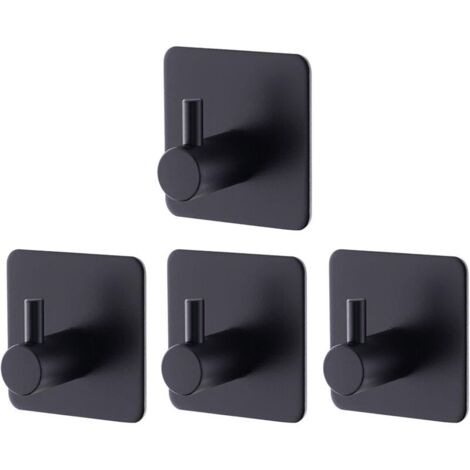 4 Stück schwarze selbstklebende Wandhaken, selbstklebende Wandhaken für Badezimmer und Küche, selbstklebende Wandhaken aus Edelstahl ohne Bohren  FLITI