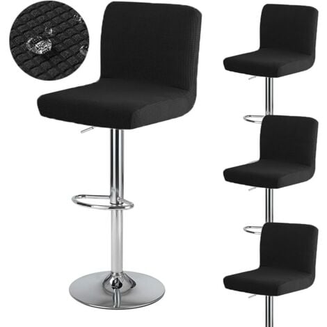 SERBIA 4 Stück schwarzer Barhockerbezug mit Rückenlehne, 35 cm (T) x 35 cm (B) x 30 cm (H), hoher drehbarer Barhockerbezug, waschbar, dehnbar, wasserdicht