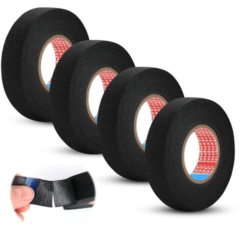 4 Stück schwarzes Kabelisolierband, 19 mm x 15 m, hitzebeständig, Isolierklebeband, elektrisches Gewebeisolierband, Kfz-Kabelisolierband, für Haushalts-, Auto- und Motorradkabelbäume