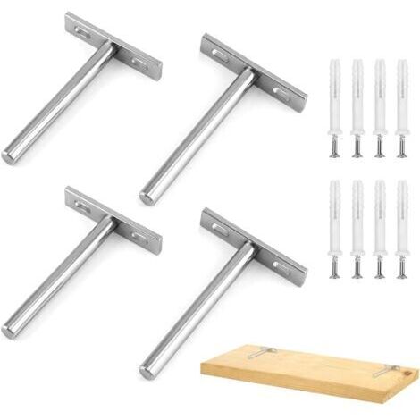 4 Stück Schwebende Regalhalterungen 4 Zoll Unsichtbare Regalträger, Unsichtbare Befestigung Schwebendes Regal Regalhalterung für Wand Wandregal Silber