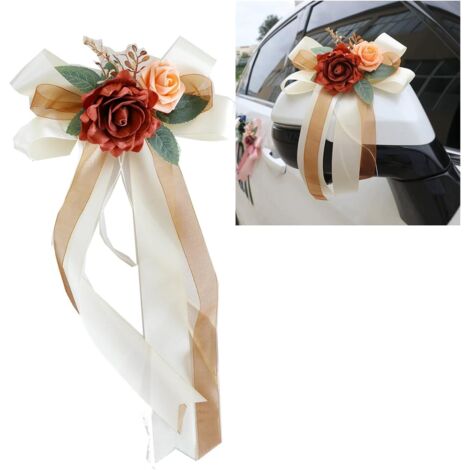 4 Stück Seiden-Autoschleifen, Hochzeitsauto-Dekoration, Simulationsrose, Autoschleife, Türgriff, Rückspiegel, Hochzeitsstuhl-Dekoration mit Saugnäpfen – Champagner