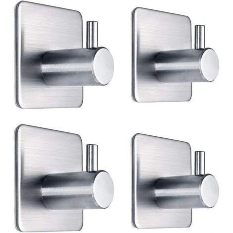 4 Stück silberner Edelstahlhaken, starker Klebehaken, geklebter Haken, wasserdichter Haken, Duschhaken mit selbstklebender Rückseite