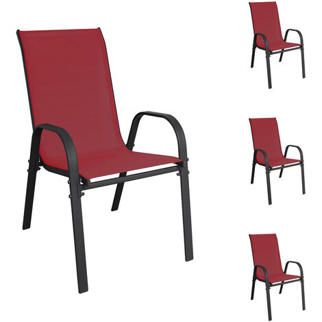 4 Stück Stapelsessel Metall KD - Textilen Anthrazit / Bordeauxrot-DMC330885-4