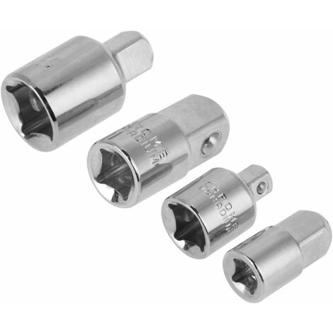 4 Stück Stecknuss-Adapter und Reduzierstücke, Chrom-Vanadium-Stahl-Schlagadapter-Reduzierstücke, 1/2", 3/8", 1/4" Schraubenschlüssel-Adapter, Silber, Schwarz (Silber)
