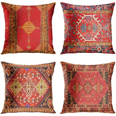 4 Stück Türkische Orientalische Rote Kissenhülle - Innendekoration - Tribal Ethnischer Persischer Stil - Für Wohnzimmer, Sofa, Couch, 45 x 45 cm