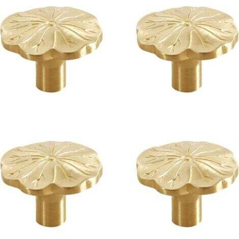 4 Stück Türknauf, Schubladenknopf aus massivem Messing, Einlochknopf in Lotusblatt-Form aus Messing, Goldener Türknopf für Schrank, für Kommode Schrank (23x32mm)