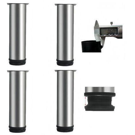 4 Stück verstellbare Möbelfüße aus Edelstahl (0,6 mm), rostfrei, rutschfeste ABS-Basis, verstellbare Möbelfüße (0-15 mm) für Fernseher, Tisch, Küche, Badezimmer (Silber, 10 cm)