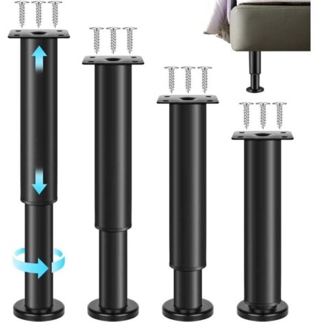 4 Stück verstellbare Möbelfüße, Tischbeine aus Metall, Badezimmermöbelbeine, große Basis, für Couchtische, Schränke, Sofas (Schwarz, höhenverstellbar 18 cm-30 cm)