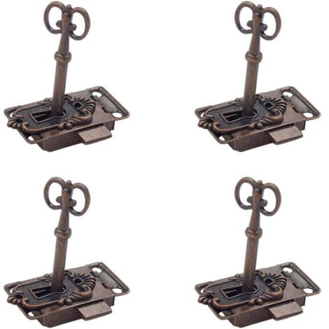 4 Stück Vintage Schloss Set Antik Möbelschloss Schranktürschloss Antik Vintage Schranktürschloss Antikes Schloss und Schlüssel Dekoratives Möbelschloss Schrankschloss für Schließfächer