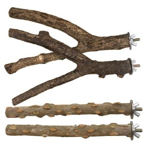 4 Stück Vogelkäfig-Zweige aus Holz, Naturholz-Vogelstangen, Spielzeug-Sittich-Halter, Papageien-Holz-Vogelkäfig-Halter