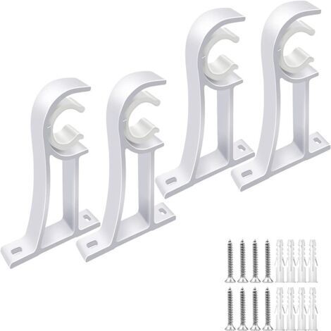 4 Stück weiße Aluminium-Gardinenstangenhalterungen, 118 cm, inklusive Schrauben und Dübeln