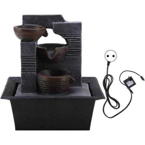 4-stufiger Tischbrunnen mit farbiger LED-Beleuchtung – Kunstharz-Ornament für Zuhause und Büro, 220-V-EU-Stecker