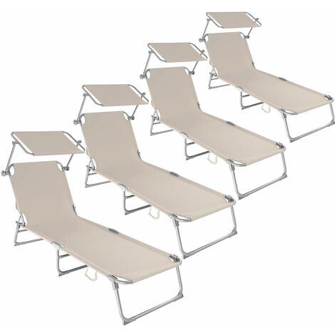 4 Sun loungers with sun shade - reclining sun lounger, sun chair, foldable sun lounger
