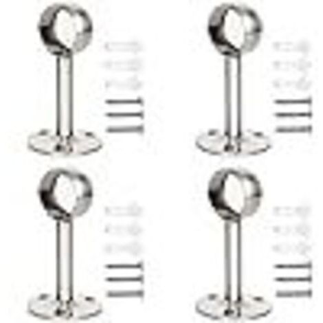 4 Support de Fixation pour Plafond , Support de Tringle A Rideaux Avec Vis et Tube D'expansion à Vis, pour Armoire, Cuisine (22mm, Silber)