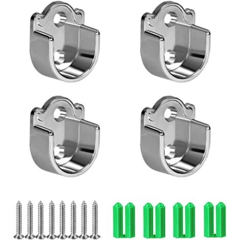 4 - Support Pour Tube Rond - Alliage De Zinc - Fixation Robuste Pour Penderie Et Rideau Jusqu'à 80 Kg Par Pièce Usage Armoire Ou Salle De Bain Argent 25x25mm