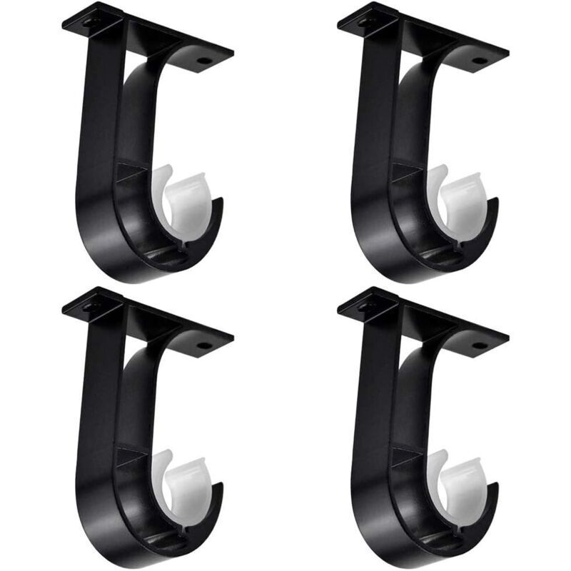 4 supports de tringle à rideaux, supports de tringle à rideaux noirs, supports de tringle à rideaux en alliage d'aluminium avec 8 vis, supports de