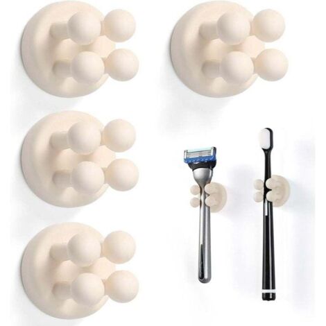 4 Supports Muraux pour Brosse à Dents,Porte Rasoir, Porte-Brosse à Dents Mural Multi Functional Silicone Self-Adhesive, pour la Salle de Bain, la Cuisine, Le Salon, Le Bureau
