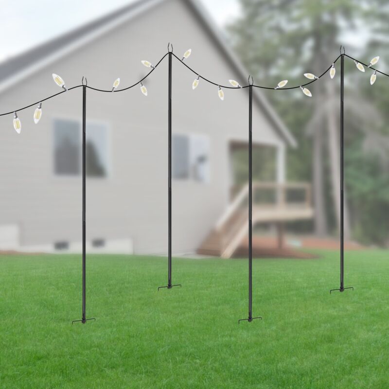 4 supports pour lampadaires extérieurs 3 m, poteaux pour guirlandes lumineuses, poteaux suspendus pour éclairage extérieur, supports pour éclairage