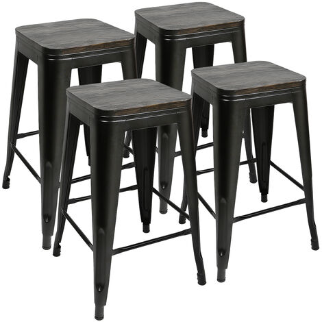 4 Tabouret de Bar Design Industriel Tabouret Haut Bistrot Bois et Métal Vintage Hauteur de 66,5cm, Max.150kg