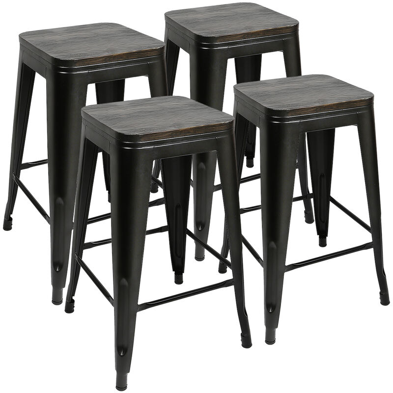 lot de 4 tabouret bar industriel design 76,5 cm 150 kg avec repose-pied, max.150kg, noir marron