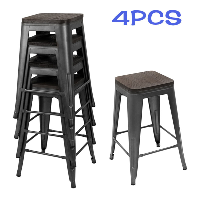 4 tabouret de bar design industriel haut bistrot bois et metal vintage hauteur 76,5cm, max.150kg