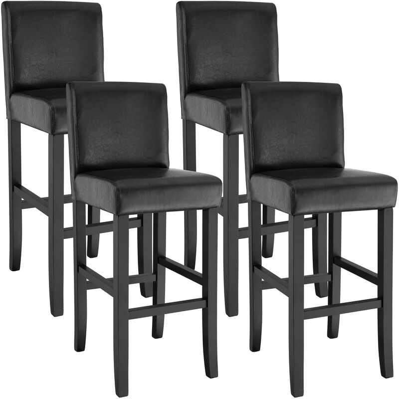 

4 Taburete de bar de poli piel - taburete alto, asiento de piel sintética, banqueta de cocina regulable - negro