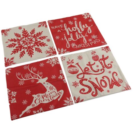 4 taies de coussin 45x45cm en lin doux motifs Noël (cerf, flocon, bonhomme de neige), idéales pour canapé et décoration de salon