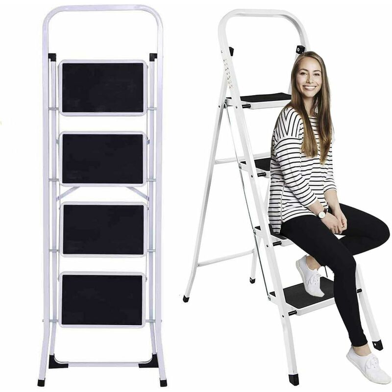 Dayplus - 4 étapes Escabeau en métal Échelle pliante pour outil Escabeau de sécurité robuste avec main courante de sécurité Pieds en caoutchouc