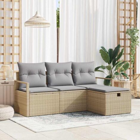 4-teilige Garten Sofa Set mit Kissen Beige Poly Rattan vidaXL966454