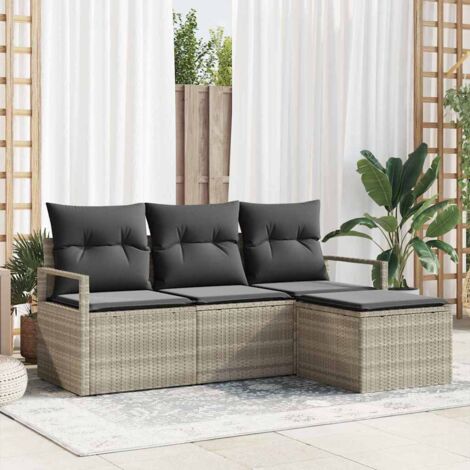 4-teilige Garten Sofa Set mit Kissen Hellgrau Poly Rattan vidaXL402961