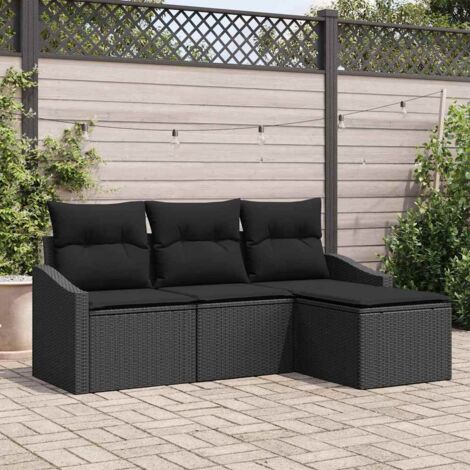 4-teilige Garten-Sofa-Set mit Kissen Schwarz Poly-Rattan vidaXL694732