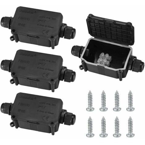 4-teilige IP66-wasserdichte Anschlussdose, wasserdichte Anschlussdose für den Außenbereich, 2-Wege-Kabelverbinder mit PG9-Anschlüssen für Kabel mit Ø 3–8 mm und Ø 6–10 mm