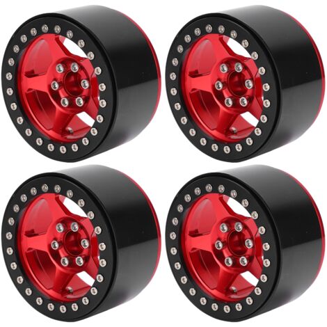 4-teilige, leichte 5-Speichen-Beadlock-Felgen aus Aluminiumlegierung für Axial SCX10 90046 Micro Crawler RC-Car, Rot und Schwarz