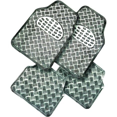 WOLTU Universal Auto Fußmatten 4-teilig Silber Optik Alu Chrom Riffelblech