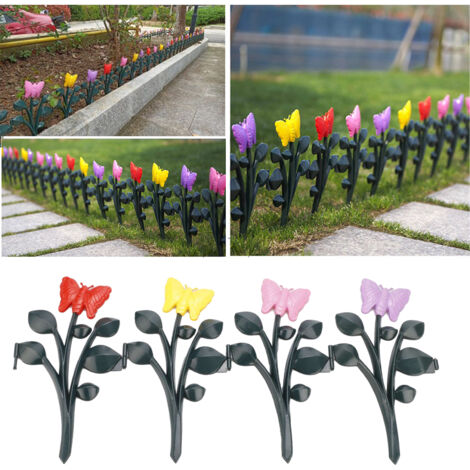 4-teiliger Blumenzaun für Gärten, Rasen- und Beeteinfassung, dekorativer Außenzaun, Standardmodell, PP, Maße 59 cm x 29,5 cm, einfache Montage, wiederverwendbar