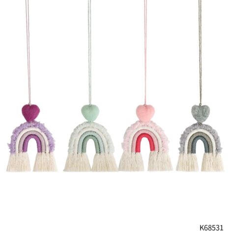 4-teiliger Makramee-Regenbogen-Autoanhänger mit Holzperlen für Auto-, Wand- und Heimdekoration (Farbe 4)
