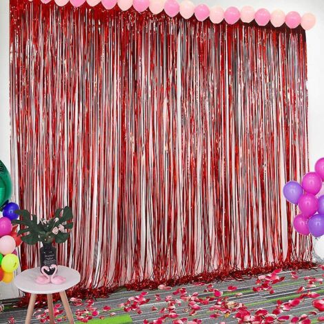 4-teiliger Metallic-Fransen-Vorhang 1 x 2 m, schimmernder Hintergrundvorhang, Fenster- und Wanddekoration für Weihnachten, Geburtstag, Hochzeit und Party (r