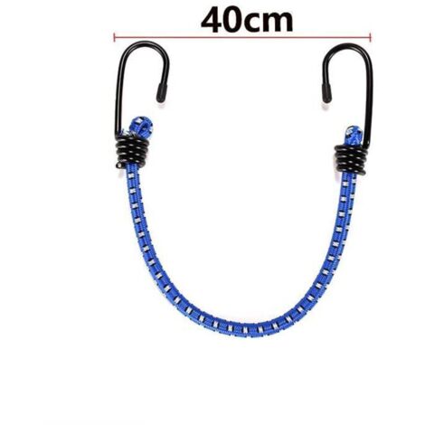 4-teiliger Motorradhelmgurt — Strapazierfähiges Gummiband — Blaue Befestigungshaken — Blauer, ausziehbarer Gepäckträger — Elastischer Fahrradhelmgurt mit 2 Haken (40 cm)