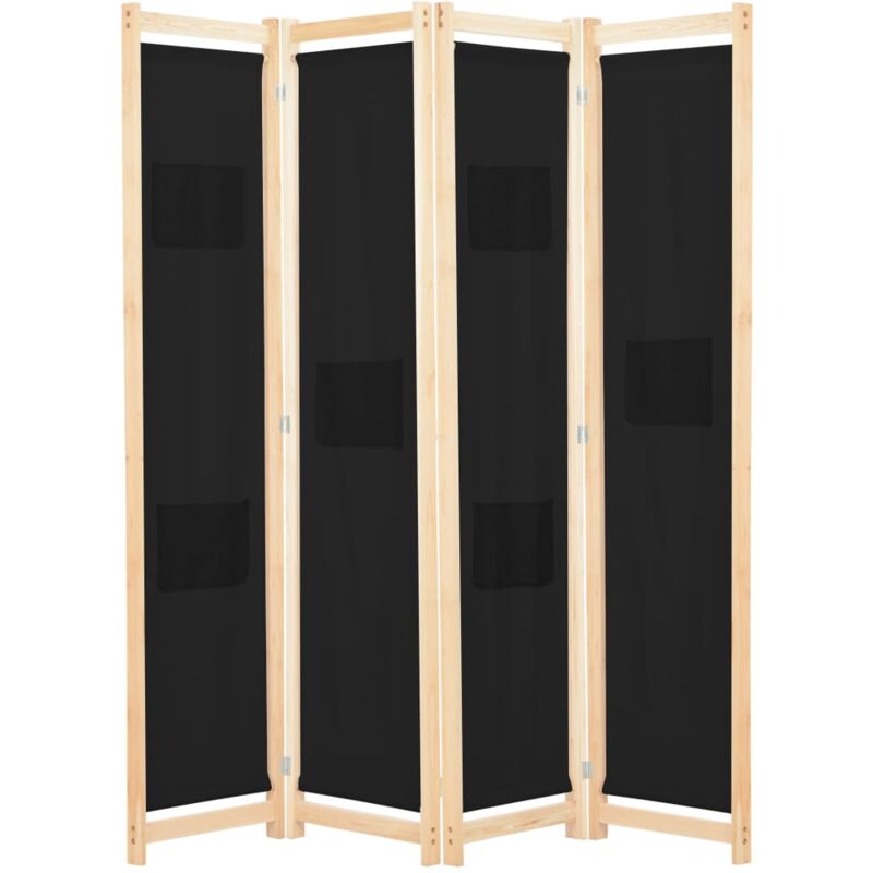 4-teiliger Raumteiler Schwarz 160 X 170 X 4 Cm Stoff Vidaxl