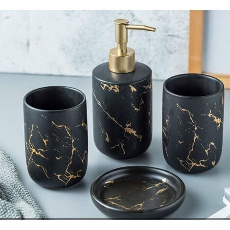 4-teiliges Badezimmer-Accessoire-Set, elegantes schwarzes Badezimmer-Set -  4-teiliges Badezimmer-Accessoire-Set, elegantes schwarzes Badezimmer-Set