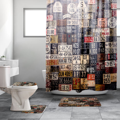 4-teiliges Badezimmer-Set, 180 cm x 180 cm Duschvorhang im Antik-Stil