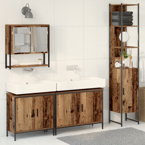 4-teiliges Badezimmermöbel Set - Altes Holz - Spanplatte vidaXL897331