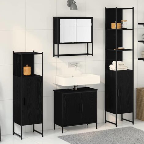 4-teiliges Badezimmermöbel Set Schwarz Eiche Holzwerkstoff vidaXL276067