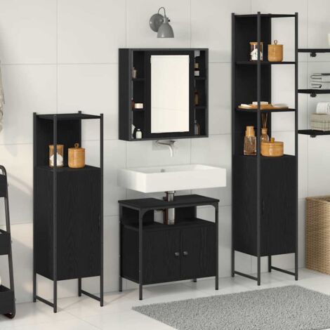 4-teiliges Badezimmermöbel-Set Schwarz Eiche werkstoff vidaXL751473