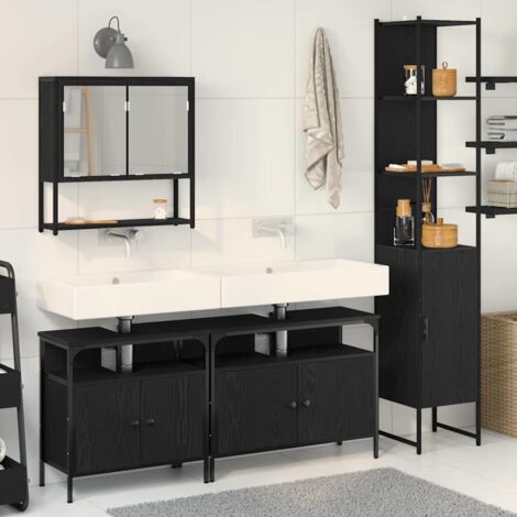 4-teiliges Badezimmermöbel-Set Schwarze Eiche vidaXL565415
