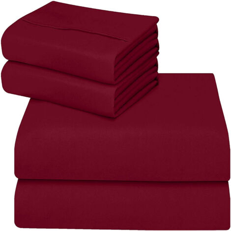 4-teiliges Bettwäscheset aus weichem und atmungsaktivem Baumwollstrick mit tiefen Taschen, 145 g/m², bordeauxrot