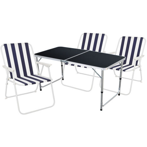 4-teiliges Campingmöbel Set blau-weiß 120x60x58/70cm schwarz-MMC330872B+3xM60029